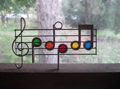 Vintage Stained Glass Music Notes Staff Treble Clef Suncatcher Stained Glass Crafts Faux