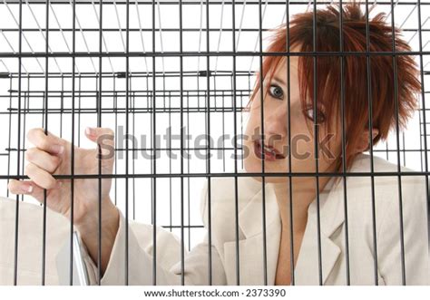Thirty Something Business Woman Trapped Cage Stock Photo 2373390