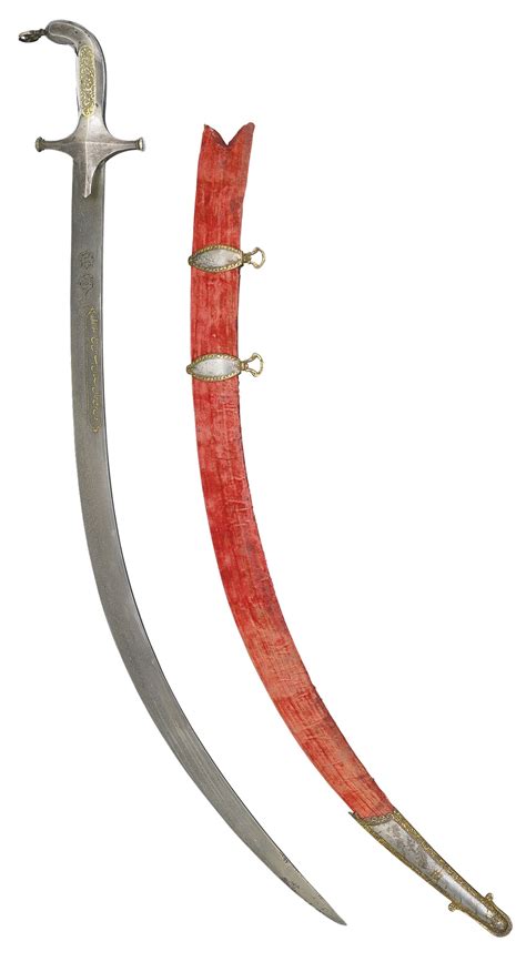 221 a large qajar sword shamshir with watered steel blade signed asadullah with scabbard