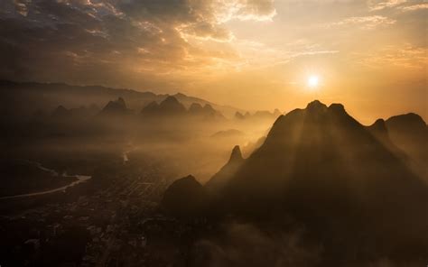 Wallpaper Sunlight Landscape Mountains Sunset