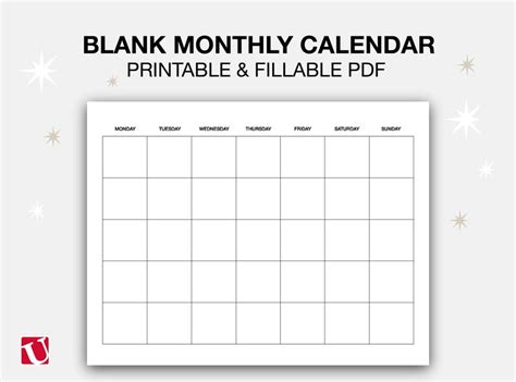 Printable Monthly Blank Calendar Simple Calendar Horizontal Printable