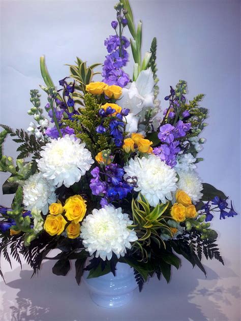 Sep 24, 2020 · funeral flowers are an integral part of a funeral service, and important to add some beauty, color, and inspiration to a somber event. Sympathy Arrangement - White/Yellow/Purple (Funeral ...