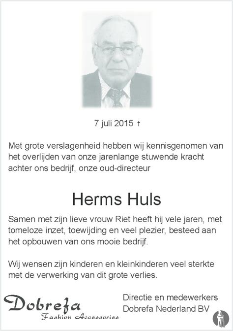 Herms Huls 07 07 2015 Overlijdensbericht En Condoleances Mensenlinq Nl