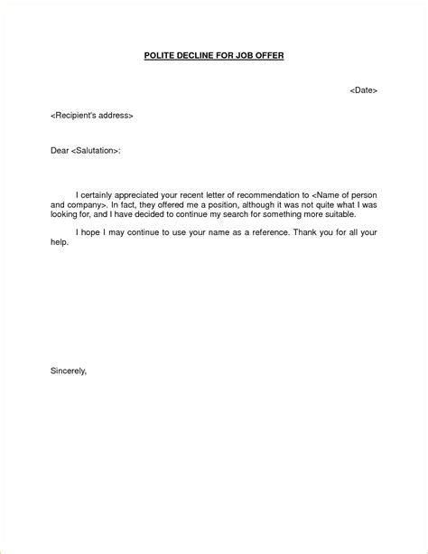 Letter To Turn Down A Job Database Letter Template Collection