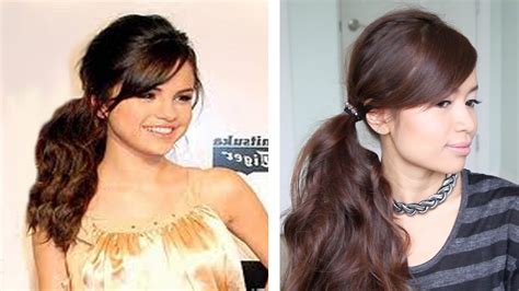 Selena Gomez Tousled Ponytail Hairstyle For Medium Long