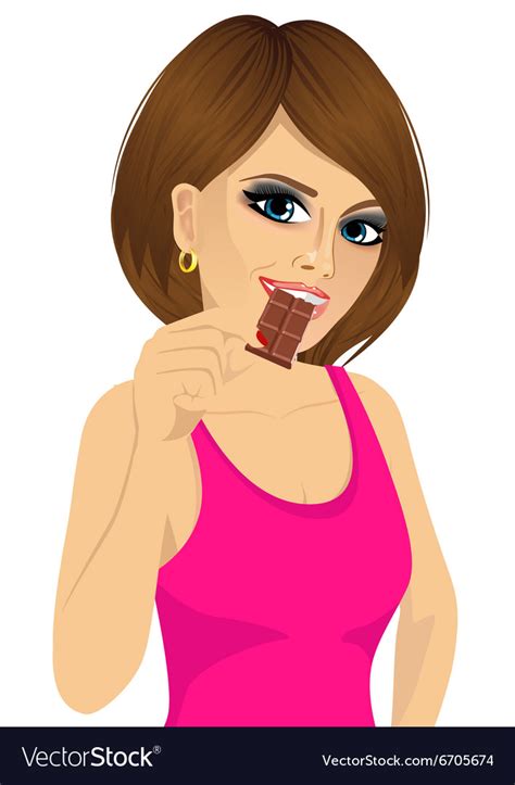 Woman Eating A Milk Chocolate Bar Royalty Free Vector Image
