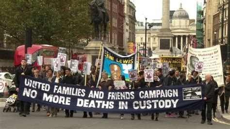 protest over police custody deaths takes place in london bbc news