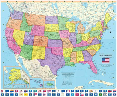 United States Wall Map Usa State Flags Poster By Coolowlmaps Images
