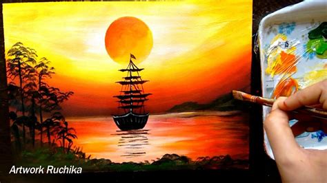 Sailboat Sunset Seascape Acrylic Painting For Beginners Youtube