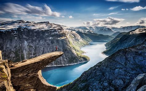 Nature Landscape Fjord Norway Canyon Cliff Snow Mountains