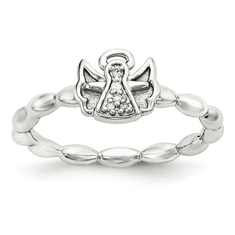 Jewelrypot Diamond Sterling Silver Polished Angel With Halo Ring