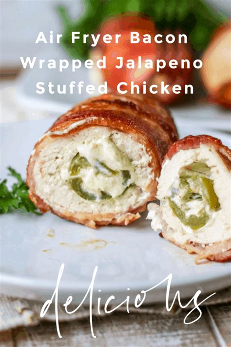 air fryer bacon wrapped stuffed chicken jalapeno breast filled flavorful cinch jalapenos cheesy crispy keto