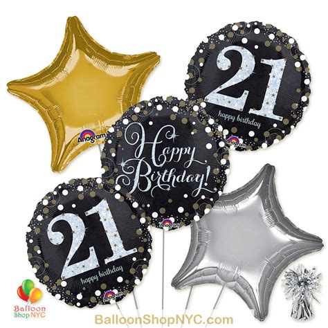 21 Sparkling Happy Birthday Mylar Stars Balloon Bouquet Balloon Shop Nyc