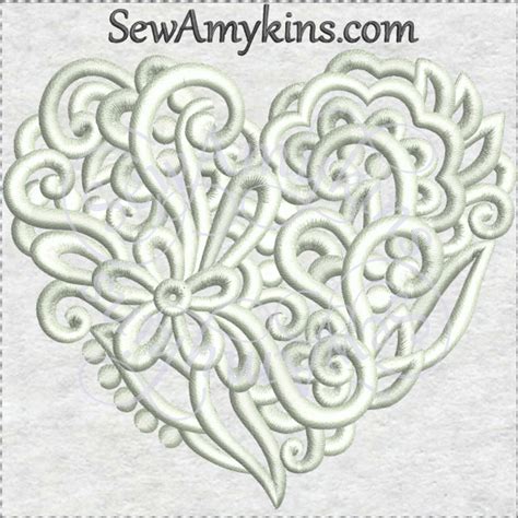 Heart Flowers Swirl Fancy Machine Embroidery Design 3 Sizes Sewamykins