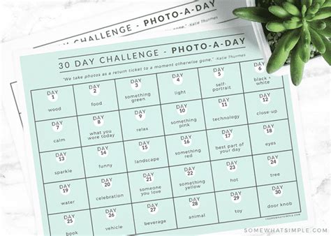 30 Day Photo Challenge Free Printable From Somewhat Simple