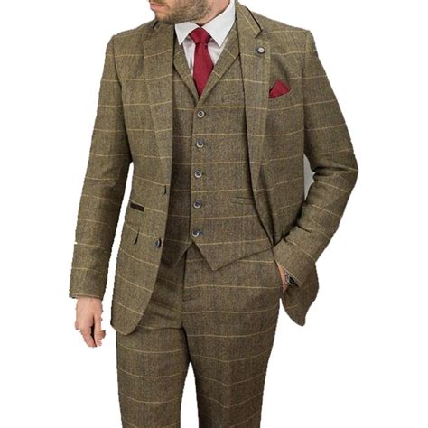 Cavani Albert 3 Piece Suits Check Tweed Regular Fit Blazer Brown Check