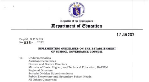 Deped Order No 026 S 2022 Implementing Guidelines On The