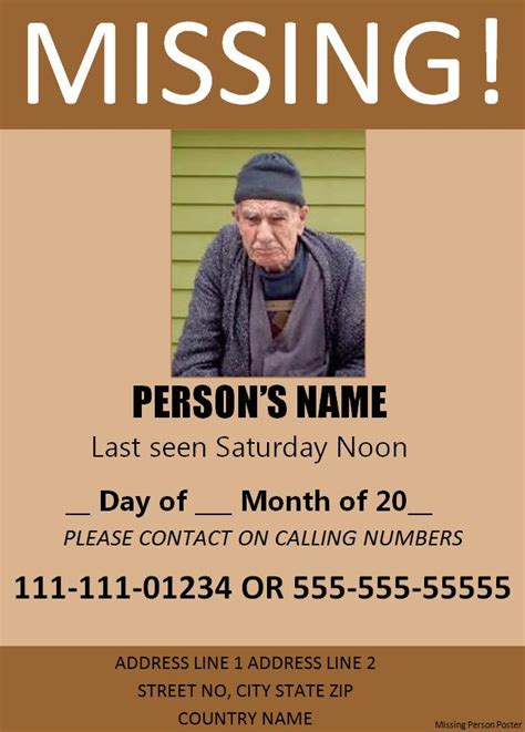 Missing Person Poster Template Free Word Templates