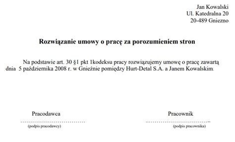 Rozwiązanie umowy za porozumieniem stron wzór Infor pl