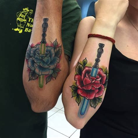 The exotic frame with a passionate tag describing your true love and embellished with sweet smelling flowers will surely indulge you two in the cologne of romantic saga. 120 Cutest His and Hers Tattoo Ideas - Make Your Bond Stronger