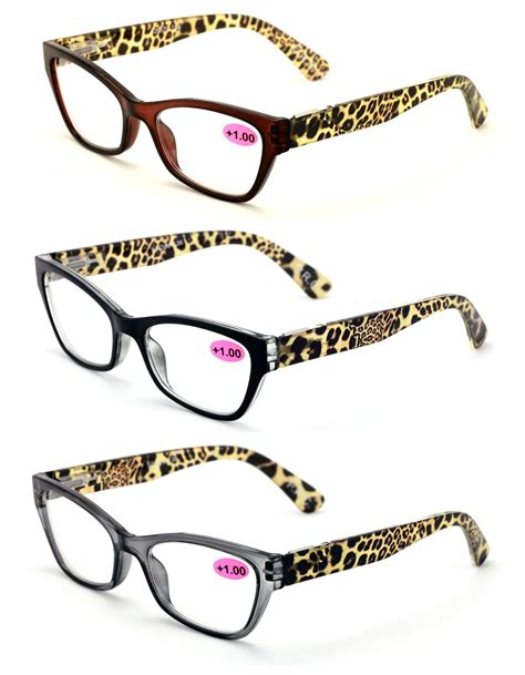 3 Pairs Women Bold Leopard Reading Glasses Fun Cateye Clear Lens Readers Spring Hinge