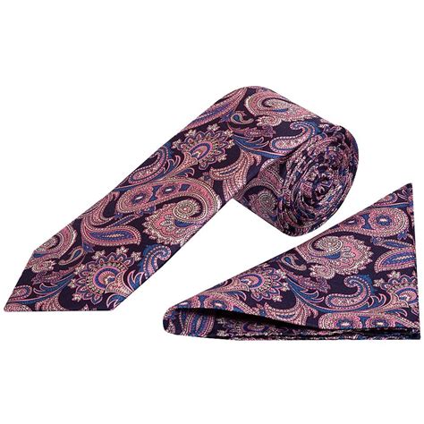 Navy With Pink Paisley Silk Classic Men S Tie And Pocket Square Set