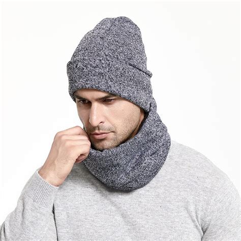 Buy Winter Men Hats Scarf Set Keep Warm Thick Knitted
