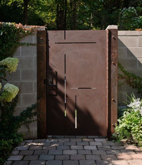 Garden Metal Gate With Iron Sheet Garden Design Ideas