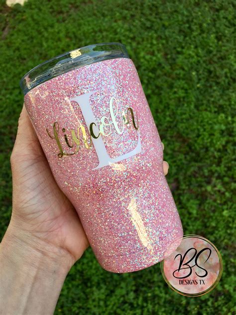 Pink Glitter Tumbler Personalize Tumbler Tumbler With Straw Etsy