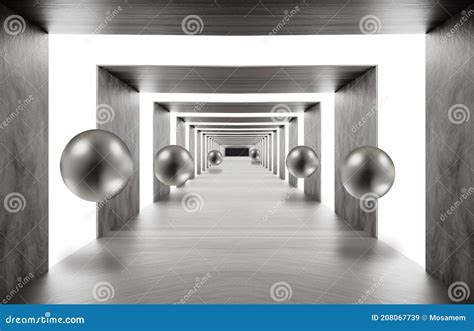 3d Mural Wallpaper Illustration Background Tunnel With Sphere Empty