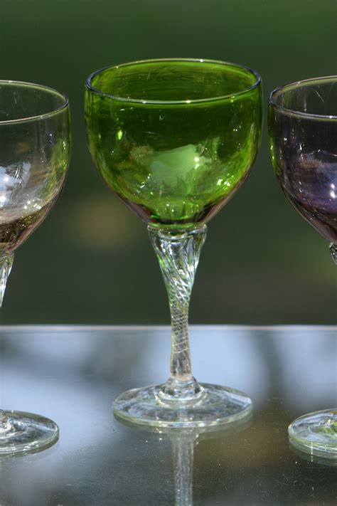 Vintage Wine Glasses Set Of 6 Multi Colored Twisted Stem After