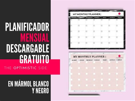Planificador Mensual Descargable Gratuito De Mármol Blanco Y Negro