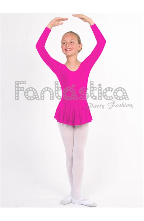 Dance And Gymnastics Leotard With Skirt Long Sleeve Fuchsia Dance