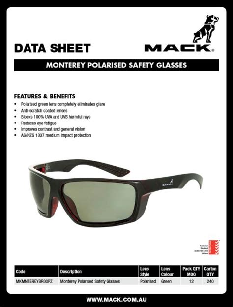 Mack Monterey Safety Glasses Polarised Green Lens Mkmnterey