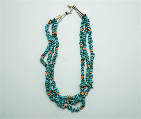 Three Strand Turquoise Shell Nugget Necklace Native American Jewelry