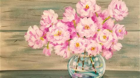 Easy Beginner Acrylic Painting Tutorial Pink Spring Flowers In Glass