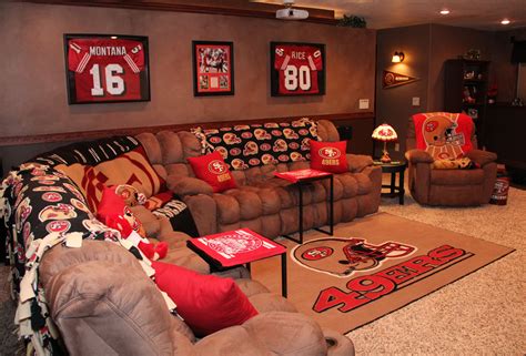 Walk into one of our stores and you. Hubby's 49er Mancave I did for him. | Man cave garage, Man ...