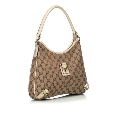 Gucci Brown Beige Jacquard Fabric Gg Abbey Hobo Bag Italy W Dust Bag