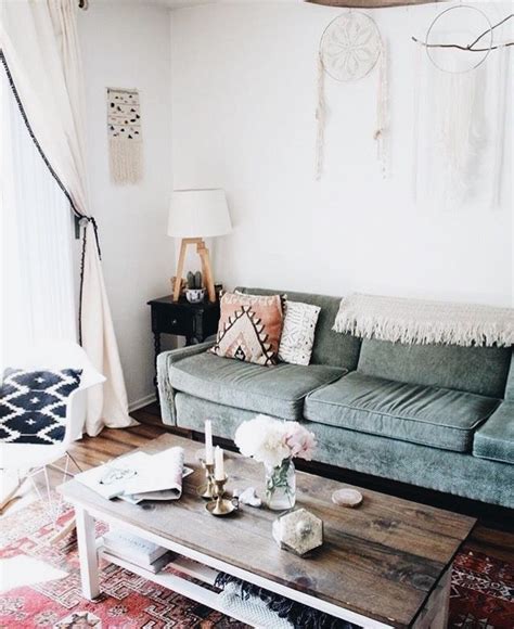 Blue Velvet Couch And Bohemian Decor Home Living Room