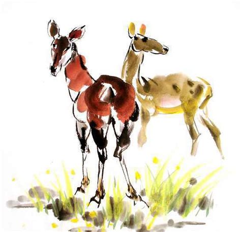 Chinese Deer Painting 0 4458001 69cm X 69cm27〃 X 27〃