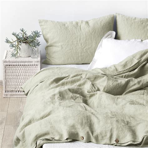 Sage Washed Linen Bed Set Bed Linen Sets Linen Duvet Covers Bedding