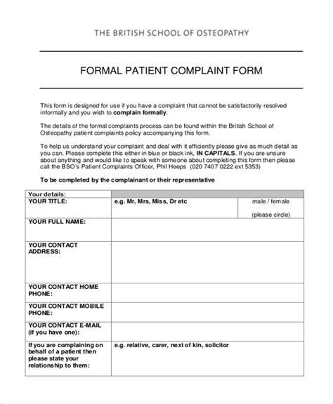 Free 11 Sample Patient Complaint Forms In Pdf Word