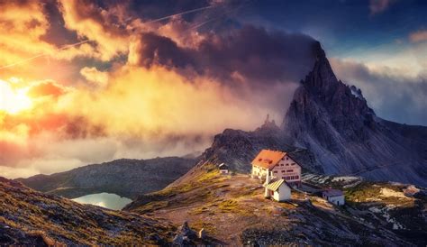 Nature Photography Landscape Mountains Sunset Sky Clouds Lake