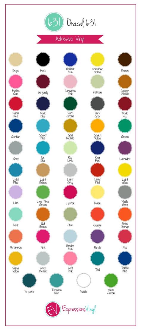 Cricut Vinyl Color Swatches Palette Chart Permanent