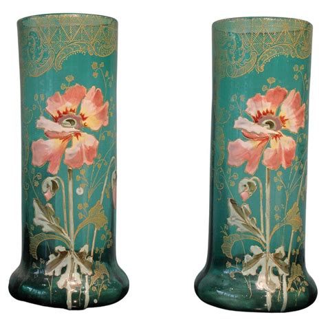 Pair Of Blue Art Nouveau Glass Vases Attributed To Legras For Sale At 1stdibs