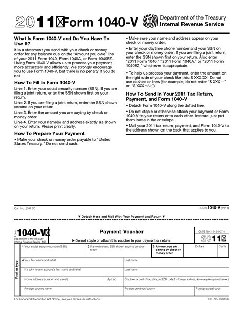 Form 1040 V Payment Voucher 1040 Form Printable