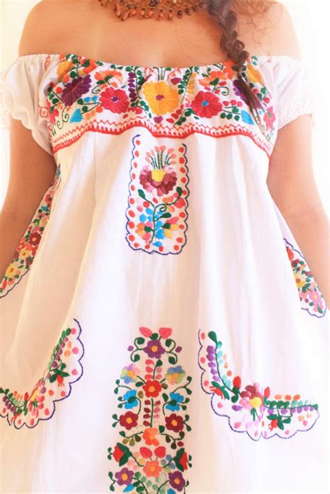 Handmade Mexican Dress From Aida Coronado Floral Off Shoulder Embroidered Dress From Mexico