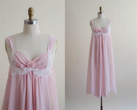 Dreamy Pink Chiffon Nightgown Empire Waist Nightgown Etsy