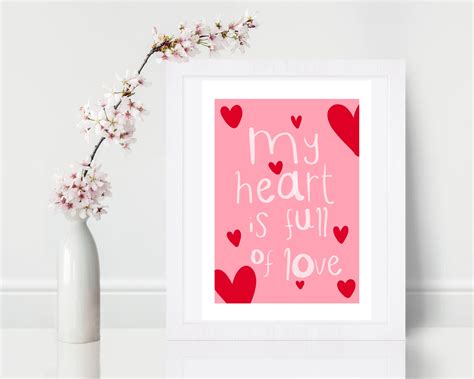 My Heart Is Full Of Love Quote Wall Art Motivational Warm Etsy