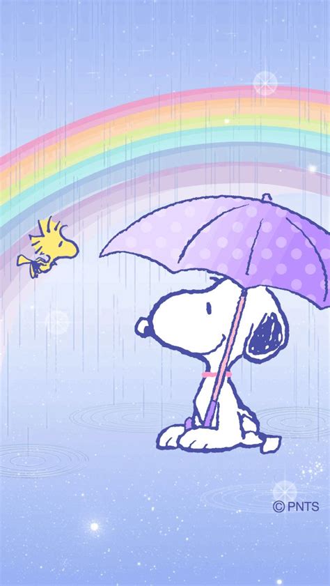 傘を差しているスヌーピーとウッドストックと虹 Snoopy Snoopy wallpaper Snoopy pictures